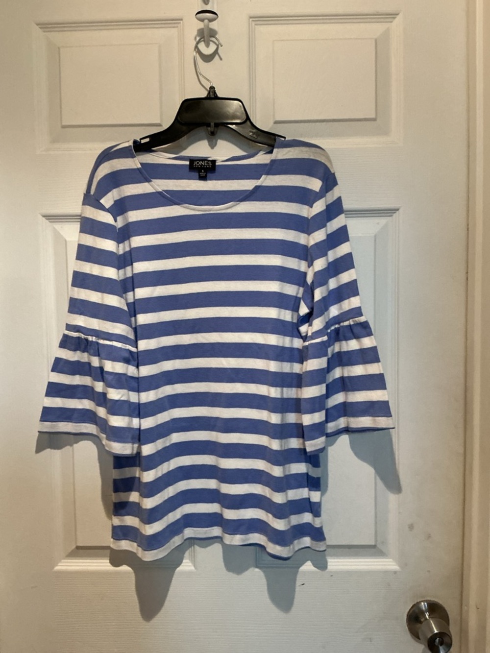 Jones New York Blue & White Striped Bell Sleeve Tunic